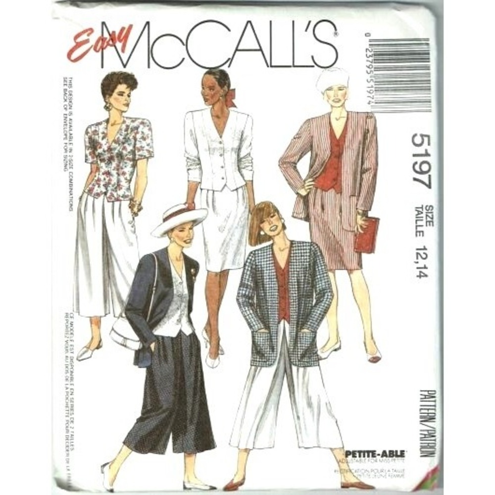 McCalls Sewing Pattern Misses 12 14 Jacket Blouse Skirt Split Skirt 5197
